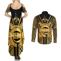 Vanuatu 45th Anniversary Of Independence Couples Matching Summer Maxi Dress and Long Sleeve Button Shirt Gold Style - Polynesian Pride
