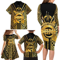 Vanuatu 45th Anniversary Of Independence Family Matching Long Sleeve Bodycon Dress and Hawaiian Shirt Gold Style - Polynesian Pride