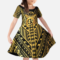 Vanuatu 45th Anniversary Of Independence Family Matching Off The Shoulder Long Sleeve Dress and Hawaiian Shirt Gold Style - Polynesian Pride