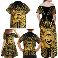 Vanuatu 45th Anniversary Of Independence Family Matching Off Shoulder Maxi Dress and Hawaiian Shirt Gold Style - Polynesian Pride