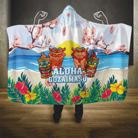 Hawaii And Japan Okinawa Hooded Blanket Aloha Gozaimasu Tiki With Shisa