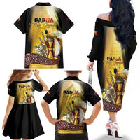 Papua New Guinea Family Matching Off The Shoulder Long Sleeve Dress and Hawaiian Shirt 50 Years Of Independence - Polynesian Pride