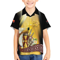 Papua New Guinea Family Matching Short Sleeve Bodycon Dress and Hawaiian Shirt 50 Years Of Independence LT05 Son's Shirt Gold - Polynesian Pride