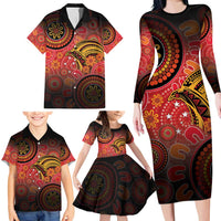 Papua New Guinea Family Matching Long Sleeve Bodycon Dress and Hawaiian Shirt Birds Of Paradise With Aboriginal Pattern LT05 - Polynesian Pride