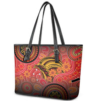 Papua New Guinea Leather Tote Bag Birds Of Paradise With Aboriginal Pattern - Polynesian Pride