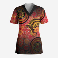 Papua New Guinea Scrub Top Birds Of Paradise With Aboriginal Pattern - Polynesian Pride