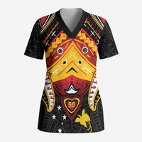 Papua New Guinea Independence Day Scrub Top Tribal Mask LT05 Adult Red - Polynesian Pride