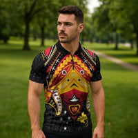 Papua New Guinea Independence Day Zipper Polo Shirt Tribal Mask - Polynesian Pride