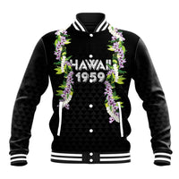 Hawaii Statehood Day Baseball Jacket Kakau Pattern With Maile Pikake Honohono Lei