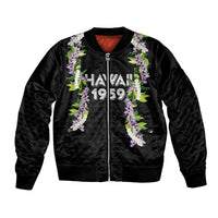 Hawaii Statehood Day Bomber Jacket Kakau Pattern With Maile Pikake Honohono Lei