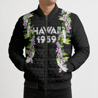 Hawaii Statehood Day Bomber Puffer Jacket Kakau Pattern With Maile Pikake Honohono Lei