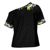 Hawaii Statehood Day Cross Shoulder Shirt Kakau Pattern With Maile Pikake Honohono Lei