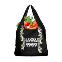 Hawaii Statehood Day Grocery Bag Kakau Pattern With Maile Pikake Honohono Lei