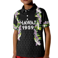 Hawaii Statehood Day Kid Polo Shirt Kakau Pattern With Maile Pikake Honohono Lei