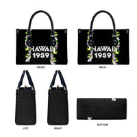 Hawaii Statehood Day Leather Bag Kakau Pattern With Maile Pikake Honohono Lei