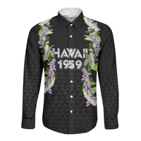 Hawaii Statehood Day Long Sleeve Button Shirt Kakau Pattern With Maile Pikake Honohono Lei