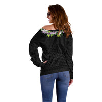 Hawaii Statehood Day Off Shoulder Sweater Kakau Pattern With Maile Pikake Honohono Lei
