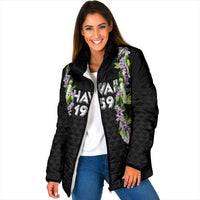Hawaii Statehood Day Padded Jacket Kakau Pattern With Maile Pikake Honohono Lei