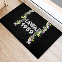Hawaii Statehood Day Rubber Doormat Kakau Pattern With Maile Pikake Honohono Lei