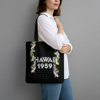 Hawaii Statehood Day Tote Bag Kakau Pattern With Maile Pikake Honohono Lei