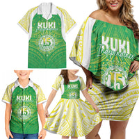 Kuki Independence 2026 Family Matching Off Shoulder Short Dress and Hawaiian Shirt Cook Islands 15 Finest Green Version