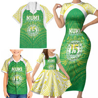 Kuki Independence 2026 Family Matching Short Sleeve Bodycon Dress and Hawaiian Shirt Cook Islands 15 Finest Green Version