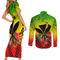 Personalized Hawaii Couples Matching Short Sleeve Bodycon Dress and Long Sleeve Button Shirts Kakau Kanaka Maoli With Hibiscus Flowers LT05 - Polynesian Pride