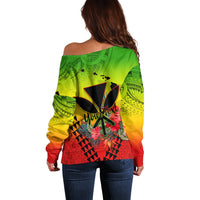 Personalized Hawaii Off Shoulder Sweater Kakau Kanaka Maoli With Hibiscus Flowers LT05 - Polynesian Pride
