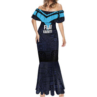 Custom Fiji Kaiviti Rugby Mermaid Dress Fiji Tapa Pattern