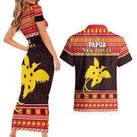 Papua New Guinea Christmas Couples Matching Short Sleeve Bodycon Dress and Hawaiian Shirt Santa Raggiana