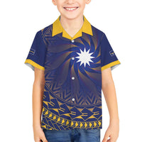 Nauru Angam Day Family Matching Long Sleeve Bodycon Dress and Hawaiian Shirt Polynesian Tribal Pattern Unique Style LT05 Son's Shirt Blue - Polynesian Pride