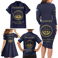 Personalised Federated States Of Micronesia Family Matching Long Sleeve Bodycon Dress and Hawaiian Shirt FSM Passport - Polynesian Pride