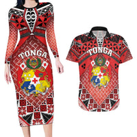 Personalised Tonga Constitution Day Couples Matching Long Sleeve Bodycon Dress and Hawaiian Shirt 150 Years Jubilee - Polynesian Pride