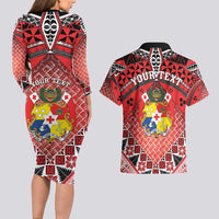 Personalised Tonga Constitution Day Couples Matching Long Sleeve Bodycon Dress and Hawaiian Shirt 150 Years Jubilee - Polynesian Pride