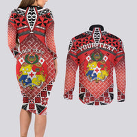 Personalised Tonga Constitution Day Couples Matching Long Sleeve Bodycon Dress and Long Sleeve Button Shirt 150 Years Jubilee - Polynesian Pride