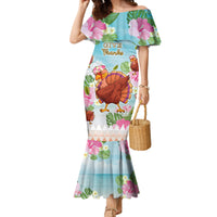 Hawaii Thanksgiving Family Matching Mermaid Dress and Hawaiian Shirt Funny Turkey Dabbing Dance LT05 Mom's Dress Blue - Polynesian Pride