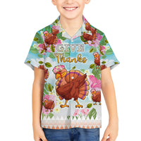 Hawaii Thanksgiving Family Matching Short Sleeve Bodycon Dress and Hawaiian Shirt Funny Turkey Dabbing Dance LT05 Son's Shirt Blue - Polynesian Pride