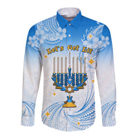 Polynesia Hanukkah Festival Long Sleeve Button Shirt With Menorah Polynesian Style LT05 Unisex Blue - Polynesian Pride