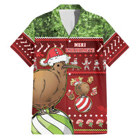 New Zealand Kiwi Christmas Family Matching Mermaid Dress and Hawaiian Shirt Paua Shell Glitter Green LT05 Dad's Shirt - Short Sleeve Red - Polynesian Pride