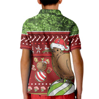New Zealand Kiwi Christmas Kid Polo Shirt Paua Shell Glitter Green LT05 - Polynesian Pride