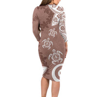 Polynesia Family Matching Long Sleeve Bodycon Dress and Hawaiian Shirt Brown Tribal Turtle Floral Pattern LT05 - Polynesian Pride