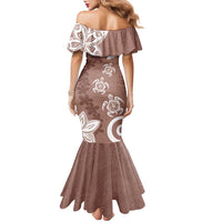 Polynesia Family Matching Mermaid Dress and Hawaiian Shirt Brown Tribal Turtle Floral Pattern LT05 - Polynesian Pride