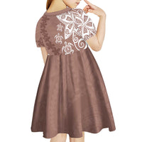 Polynesia Kid Short Sleeve Dress Brown Tribal Turtle Floral Pattern LT05 - Polynesian Pride