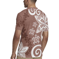 Polynesia Rugby Jersey Brown Tribal Turtle Floral Pattern