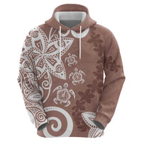 Polynesia Zip Hoodie Brown Tribal Turtle Floral Pattern