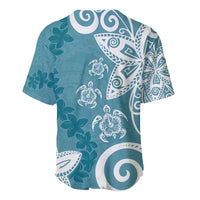Polynesia Baseball Jersey Hippie Blue Tribal Turtle Floral Pattern LT05 - Polynesian Pride