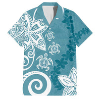 Polynesia Family Matching Off Shoulder Maxi Dress and Hawaiian Shirt Hippie Blue Tribal Turtle Floral Pattern LT05 Dad's Shirt - Short Sleeve Blue - Polynesian Pride
