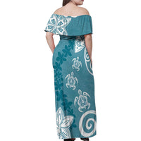 Polynesia Family Matching Off Shoulder Maxi Dress and Hawaiian Shirt Hippie Blue Tribal Turtle Floral Pattern LT05 - Polynesian Pride