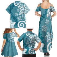 Polynesia Family Matching Summer Maxi Dress and Hawaiian Shirt Hippie Blue Tribal Turtle Floral Pattern LT05 - Polynesian Pride