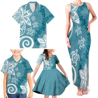 Polynesia Family Matching Tank Maxi Dress and Hawaiian Shirt Hippie Blue Tribal Turtle Floral Pattern LT05 - Polynesian Pride